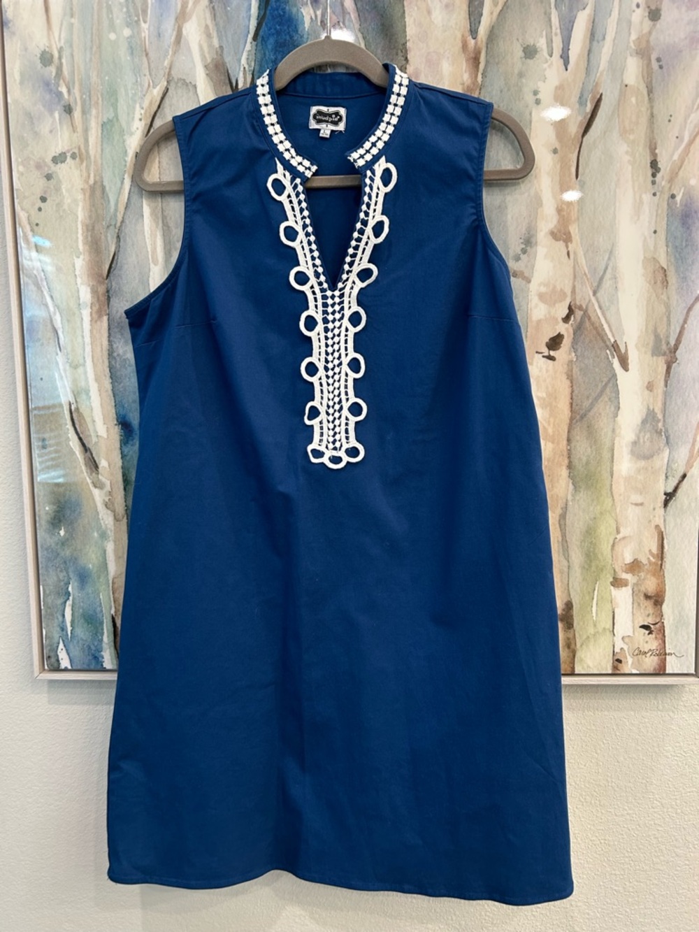 Mud Pie Navy Sleeveless Dress with White Trim